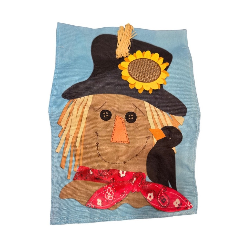 Fall Scarecrow Decorative Garden Flag Sunflower Red Bandana Crow Thanksgiving